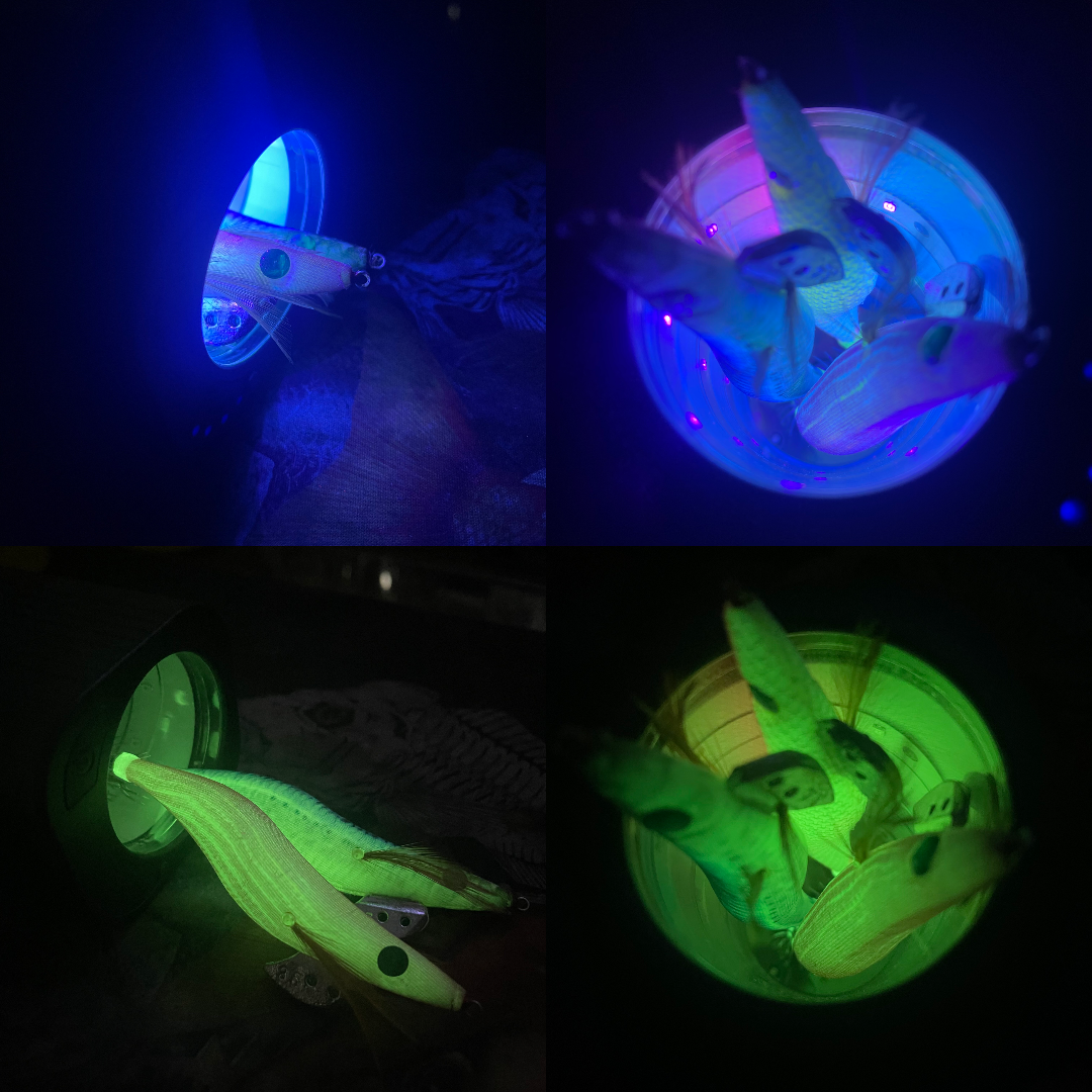 5 x Yamashita Squid Jigs + Squidink UV Squid Jigs/Lure Rechargeable Light Box