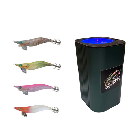 4 x Yamashita Squid Jigs + Squidink UV Squid Jigs/Lure Rechargeable Light Box